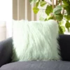 Caelie Faux Fur Pillow - Mint - 20" X 20" - Safavieh -Safavieh GUEST 00d3b48e 3ea3 475f 8411 82d7c92f493a