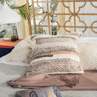 Demna Pillow - Beige/Grey - 20" X 20" - Safavieh 3 Demna Pillow - Beige/Grey - 20" X 20" - Safavieh