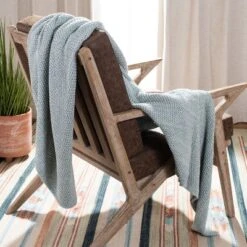 Liliana Knit Throw Blanket - Dull Blue/Natural - 50" X 60" - Safavieh -Safavieh GUEST 18e0220f 17b9 46b0 aea8 946e23936566