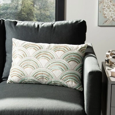 Kadri Pillow - Beige/Teal/Gold - 12" X 20" - Safavieh 3 Kadri Pillow - Beige/Teal/Gold - 12" X 20" - Safavieh