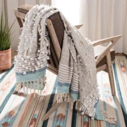 Popper Throw Blanket - Multi/Blue/Natural - 50" X 70" - Safavieh -Safavieh GUEST 46df6558 9400 4678 a2a7 6d825f93f86e