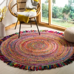 Vicki Stripe Woven Round Accent Rug - Safavieh -Safavieh GUEST 56f2a0d7 ba54 4e07 b3f6 1daf8f442a75
