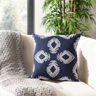 Blossom Pillow - Navy/Periwinkle - 16" X 16" - Safavieh 3 Blossom Pillow - Navy/Periwinkle - 16" X 16" - Safavieh