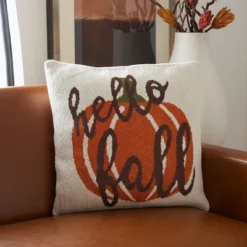 Hello Fall Pillow - Natural/Brown/Bright Orange - 20"x20'' - Safavieh -Safavieh GUEST 69c8e23c f2ad 4fbf b0ca 11064e478621