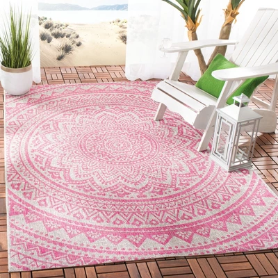Courtyard CYH8734 Power Loomed Indoor/Outdoor Area Rug - Light Grey/Fuchsia - 5'3" X 7'6" - Safavieh. 8 Courtyard CYH8734 Power Loomed Indoor/Outdoor Area Rug - Light Grey/Fuchsia - 5'3" X 7'6" - Safavieh. - Image 6