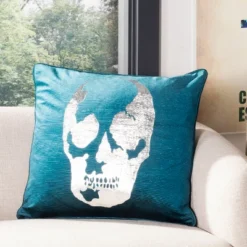 Romey Skull Pillow - Dark Green - 20" X 20" - Safavieh