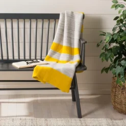 Sun Kissed Knit Throw Blanket - Yellow/Light Grey/Natural - 50" X 60" - Safavieh