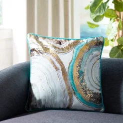 Nima Pillow - Blue/Gold - 18" X 18" - Safavieh