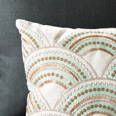 Kadri Pillow - Beige/Teal/Gold - 12" X 20" - Safavieh 4 Kadri Pillow - Beige/Teal/Gold - 12" X 20" - Safavieh - Image 2