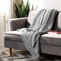 Janan Knit Throw Blanket - Dark Grey/Natural - 50" X 60" - Safavieh