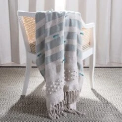 Billi Throw Blanket - Beige/ Teal - 50" X 60" - Safavieh